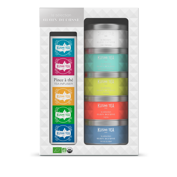 Coffret La Sélection Alain Ducasse avec une pince à thé