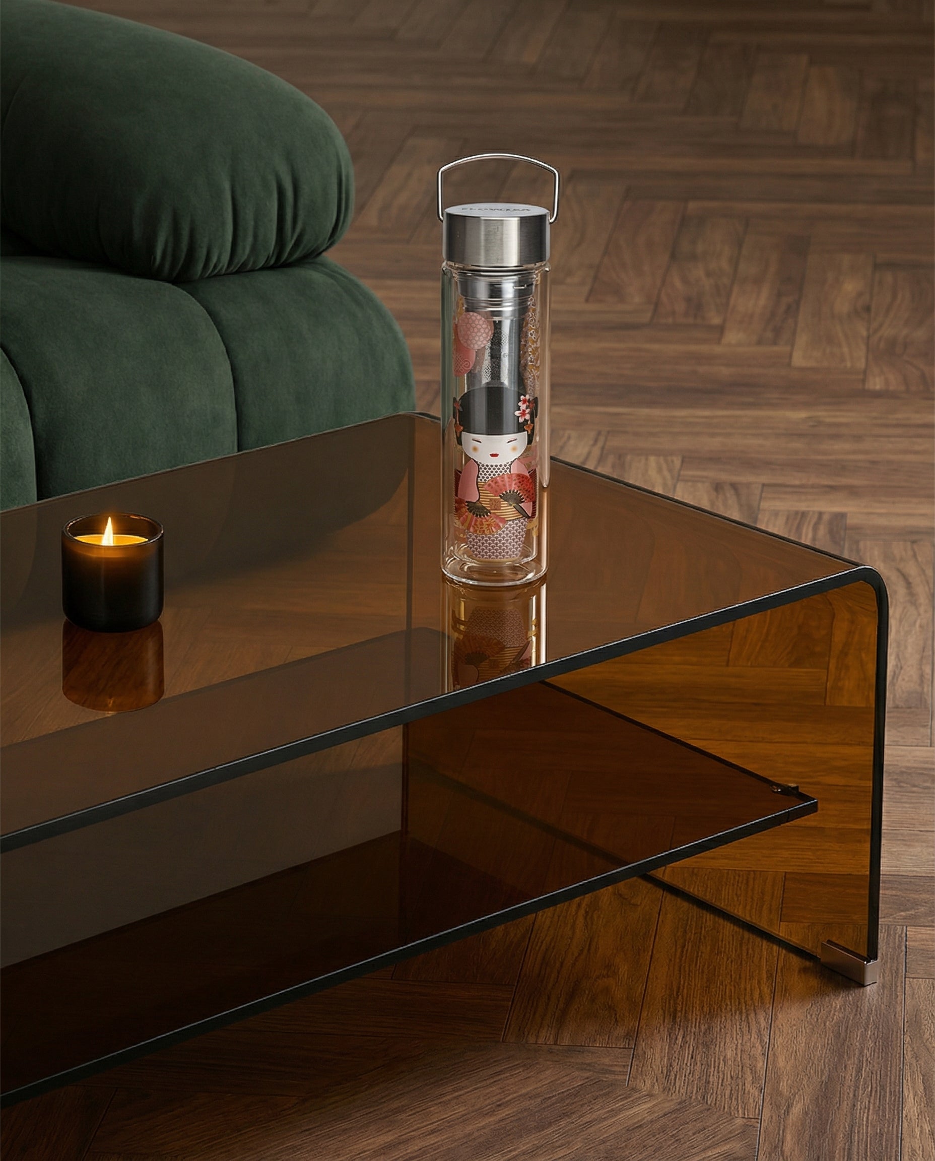 Doppelwandige Teeflasche aus Glas, 35 cl