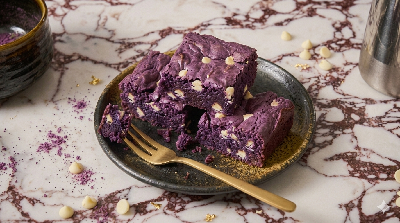 Brownie ube : la recette marbrée ultra fondante au chocolat blanc