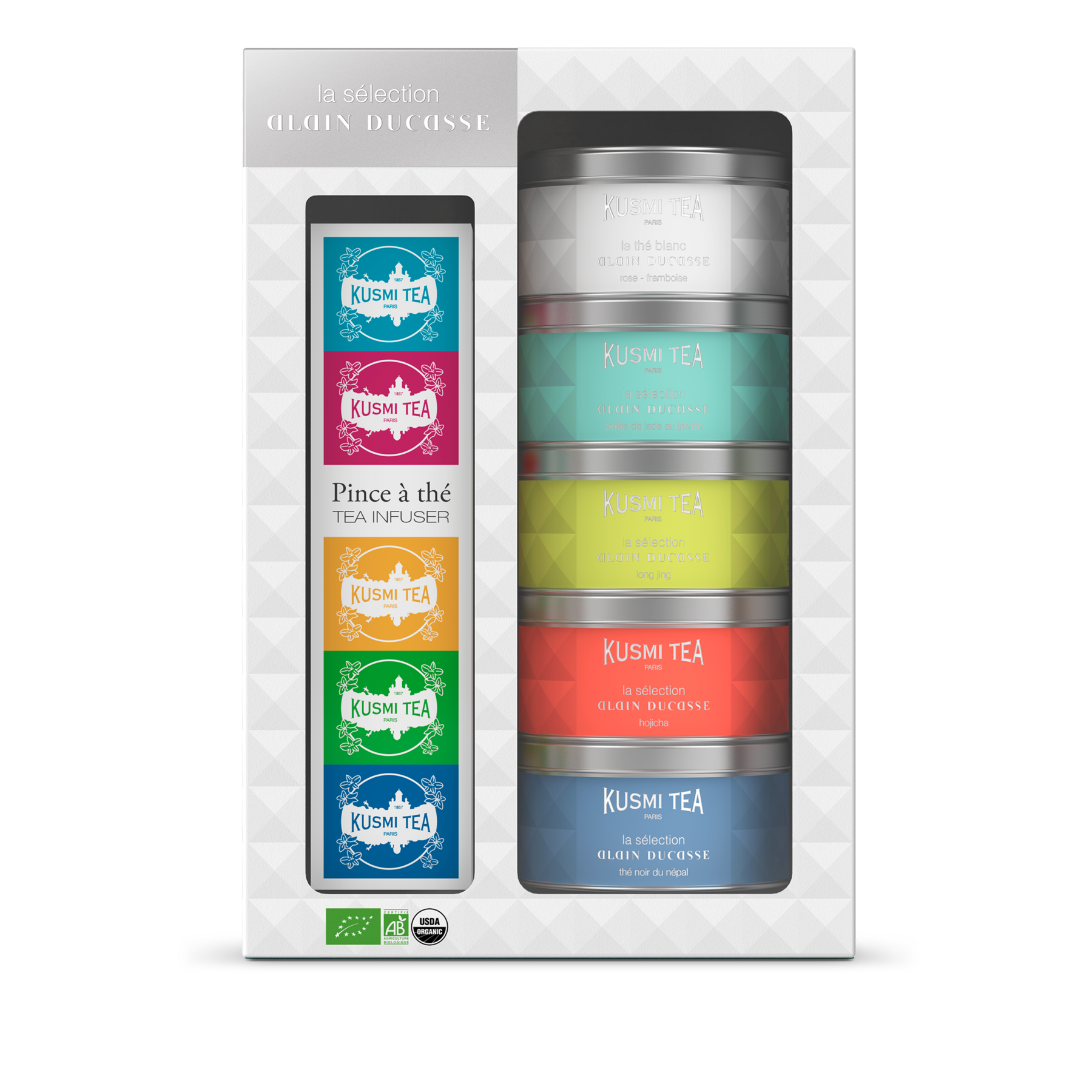 Coffret La Sélection Alain Ducasse avec une pince à thé