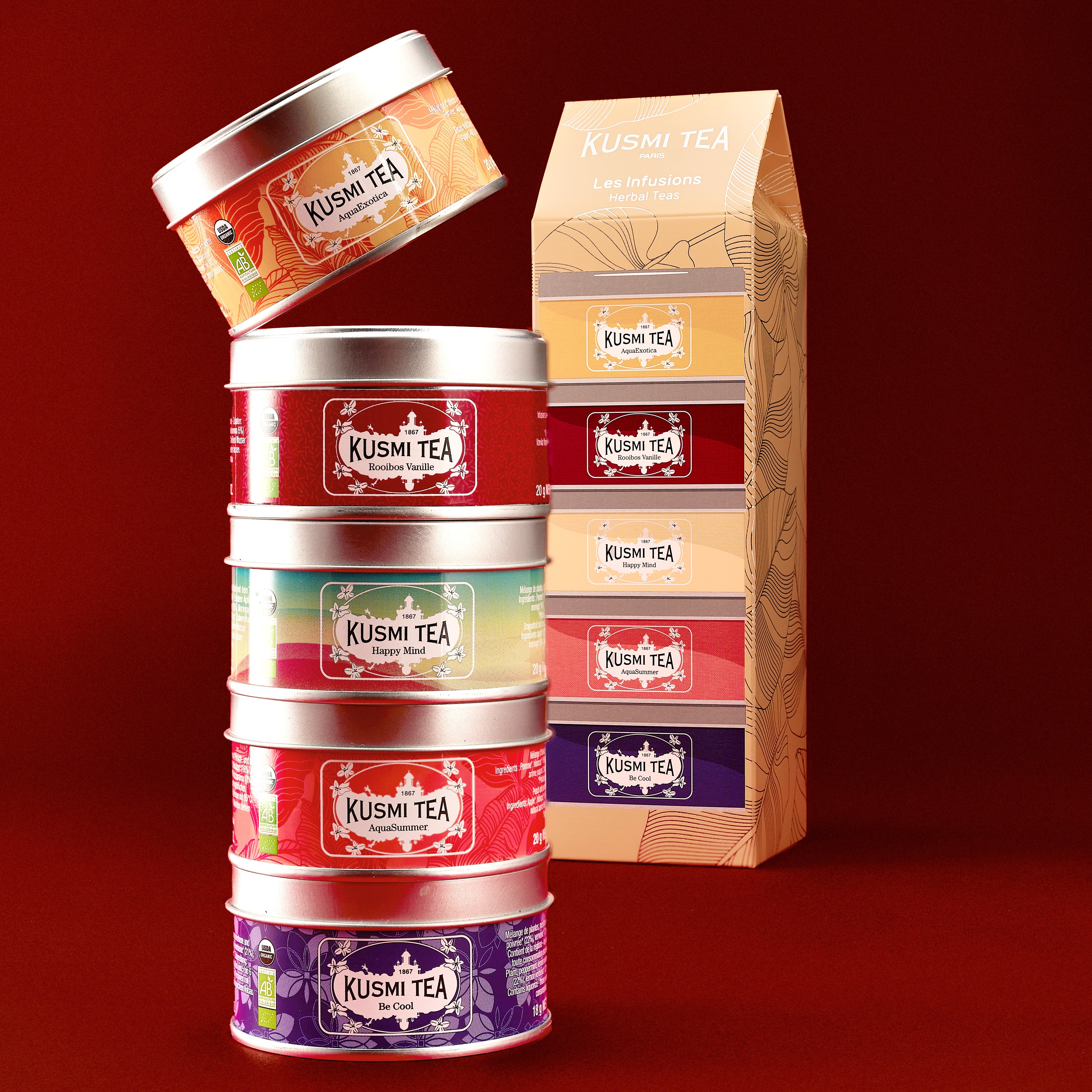 KUSMI TEA オーガニックティー 5種セット 100g Organic Herbal Teas Gift Set – 5 Miniatures Loose Leaf Tea
