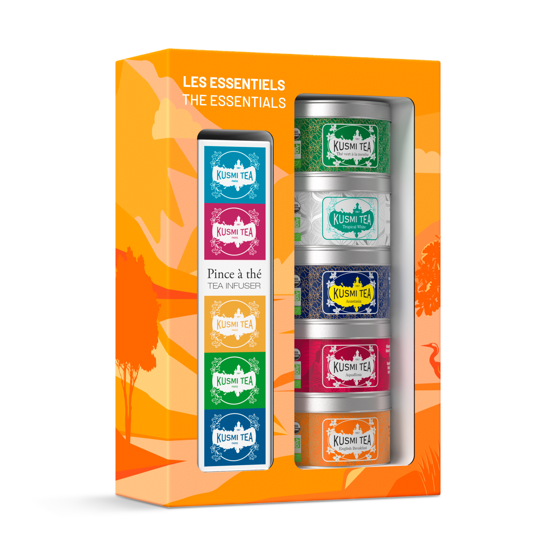 Coffret Les Essentiels bio avec une pince à thé