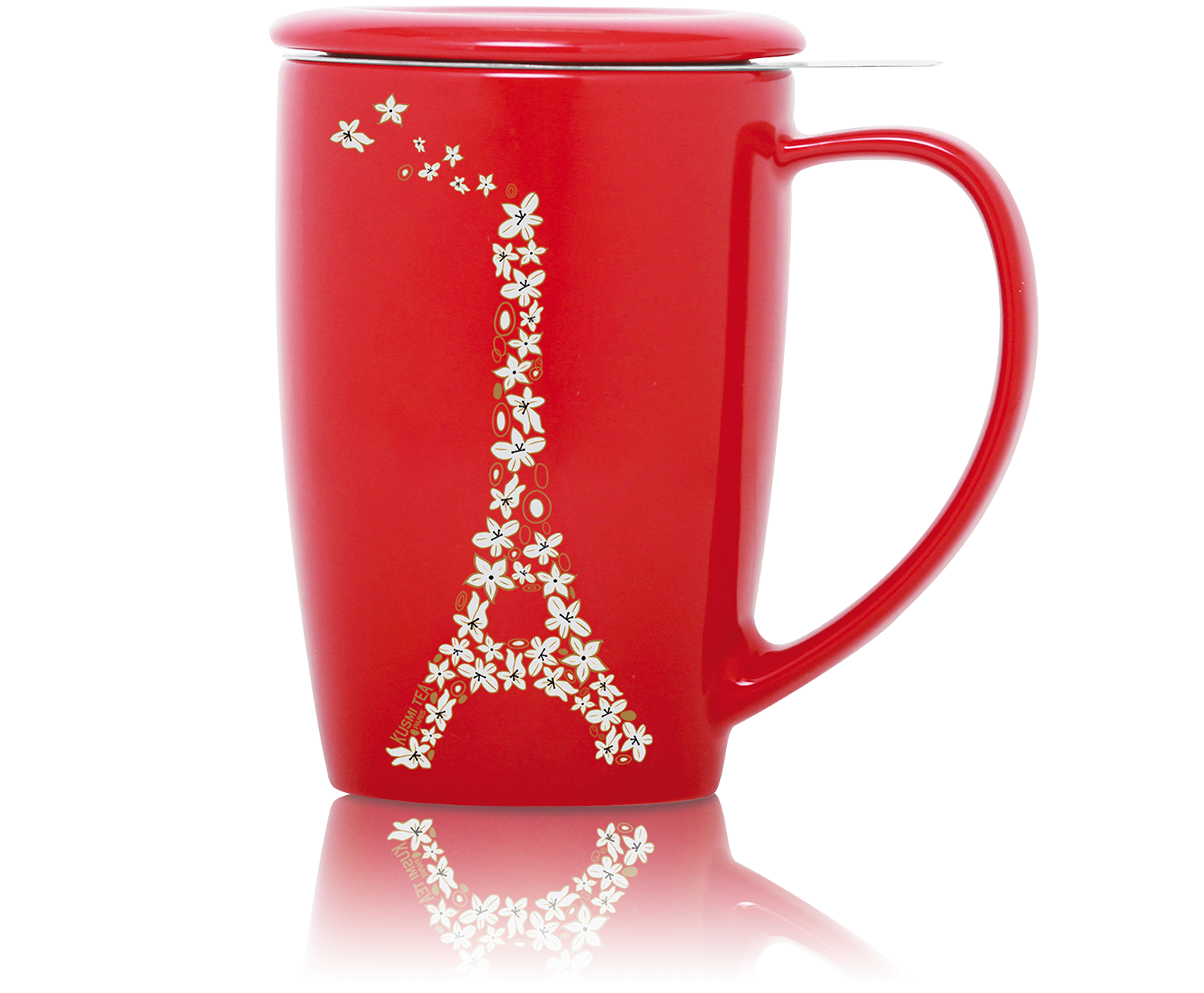 French Mug en céramique avec filtre et couvercle - Rouge