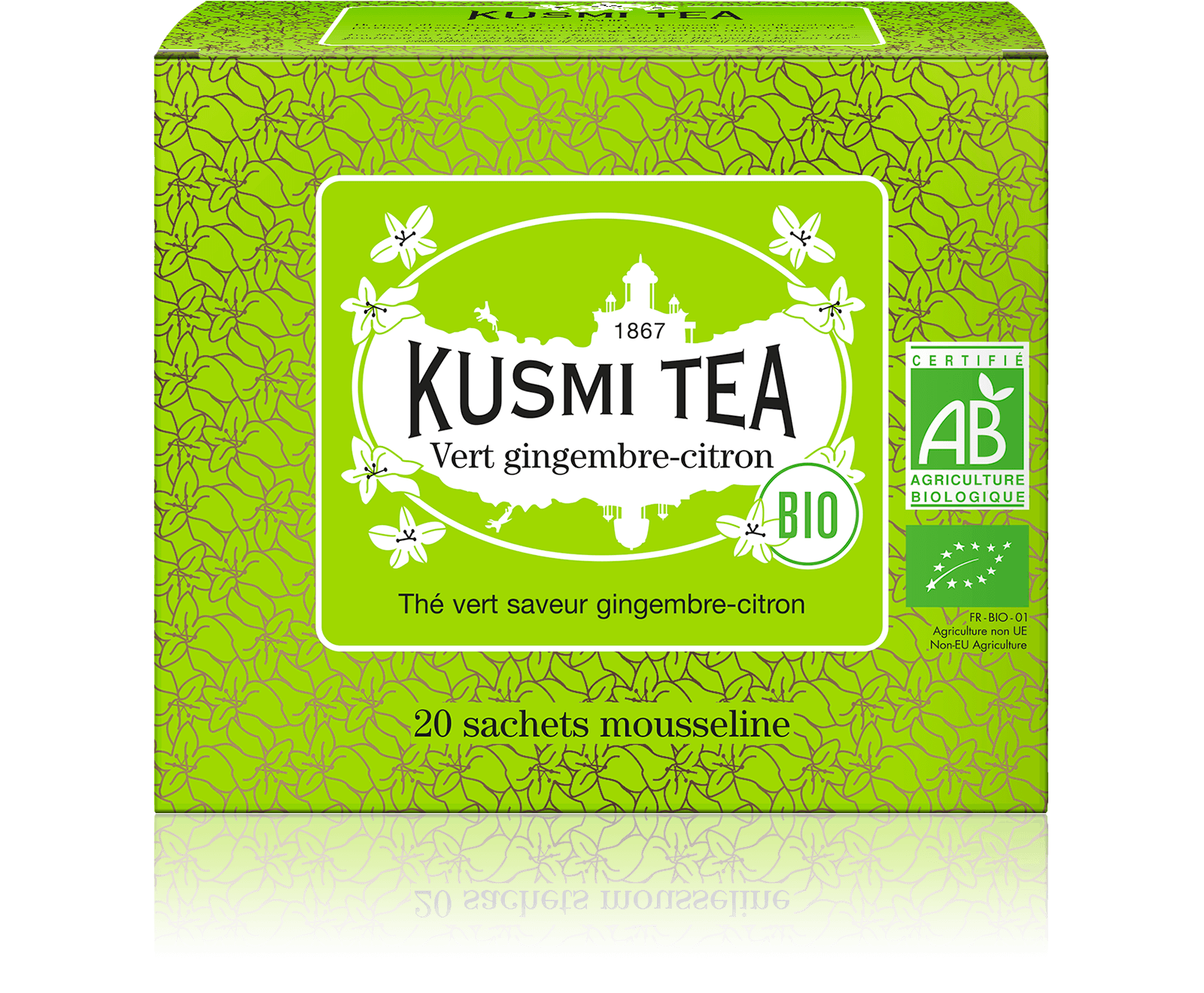 Vert gingembre-citron bio - Thé vert, gingembre, citron - Sachets de thé bio - Kusmi Tea