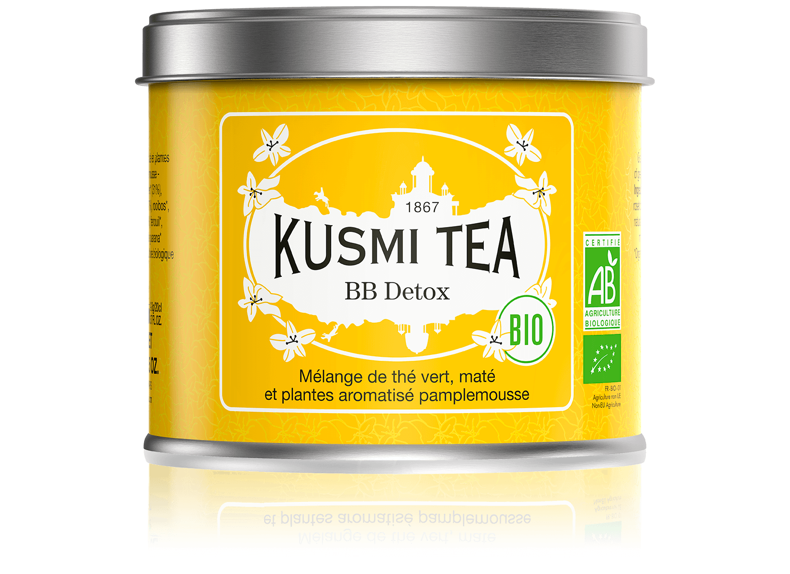 Thé vert, mate, pamplemousse - Boite 100g de Thé Bio - BB Detox bio - Kusmi Tea
