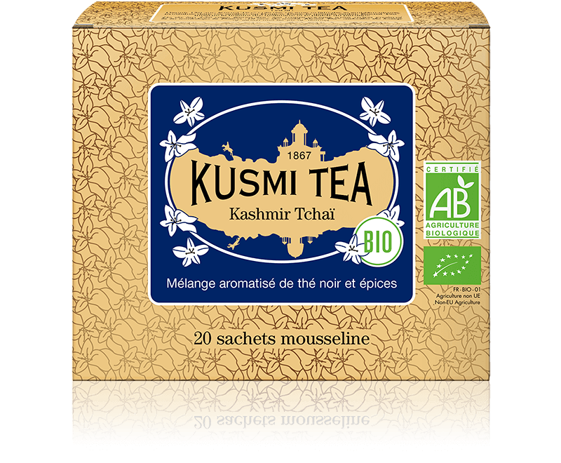 Kashmir Tchaï bio - Mélange aromatisé de thé noir et épices - Sachets de thé bio - Kusmi Tea