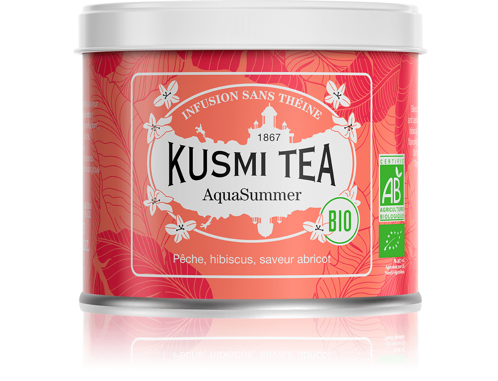 AquaSummer Infusion de fruits bio - Infusion hibiscus, pêche, abricot - Boîte de thé en vrac - Kusmi Tea
