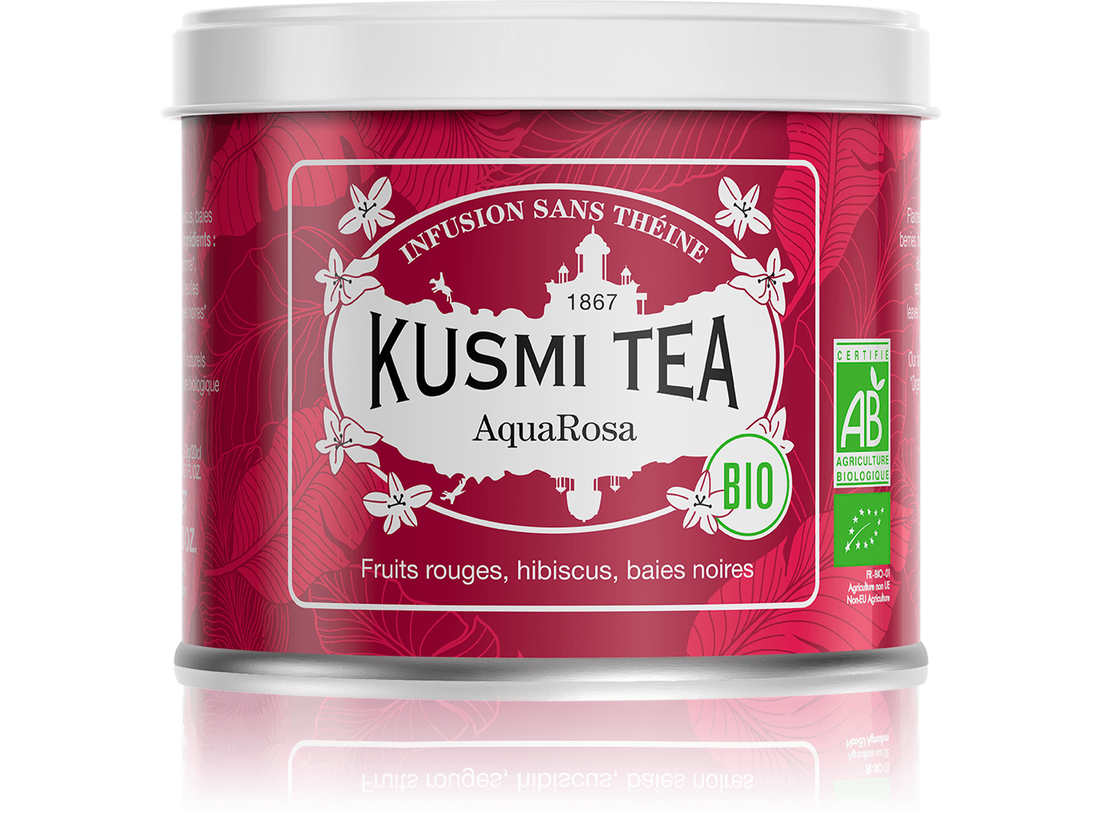 AquaRosa Infusion de fruits bio - Infusion hibiscus, fruits rouges - Boîte de thé en vrac - Kusmi Tea