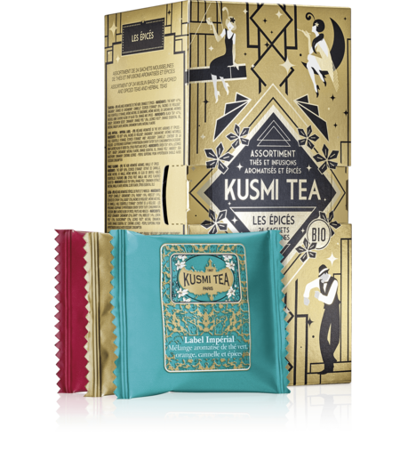 Coffret Les épicés - Assortiment de 24 sachets mousselines de thés et infusions aromatisés et épicés -Thé bio- Kusmi Tea
