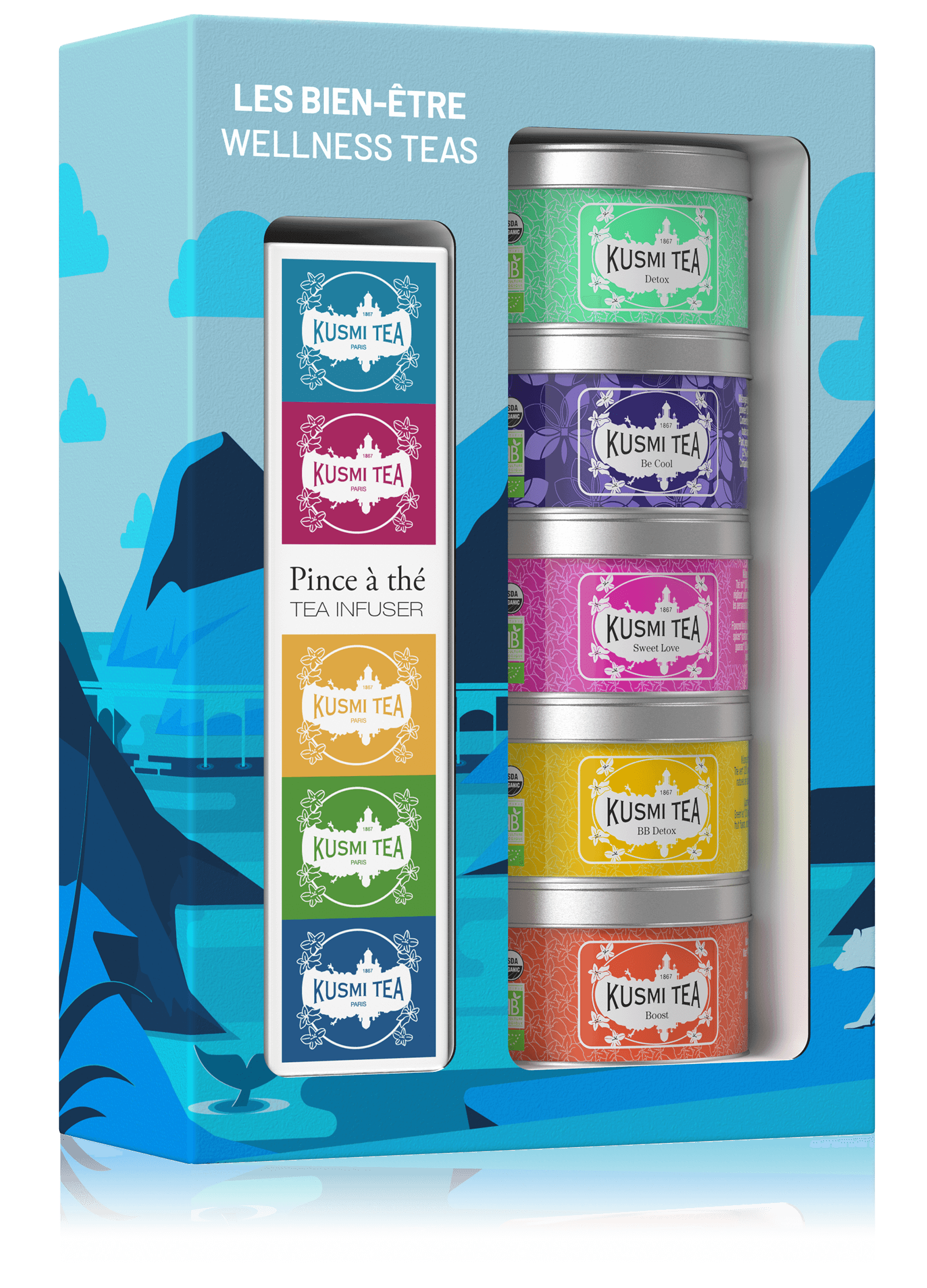 Kusmi Tea Wellness Gift Set - Five Loose Teas in Miniature Tins - Flavored  Blends of Green, Mate & Herbal Teas - Includes Detox, BB Detox, Boost,  Sweet Love & Be Cool 