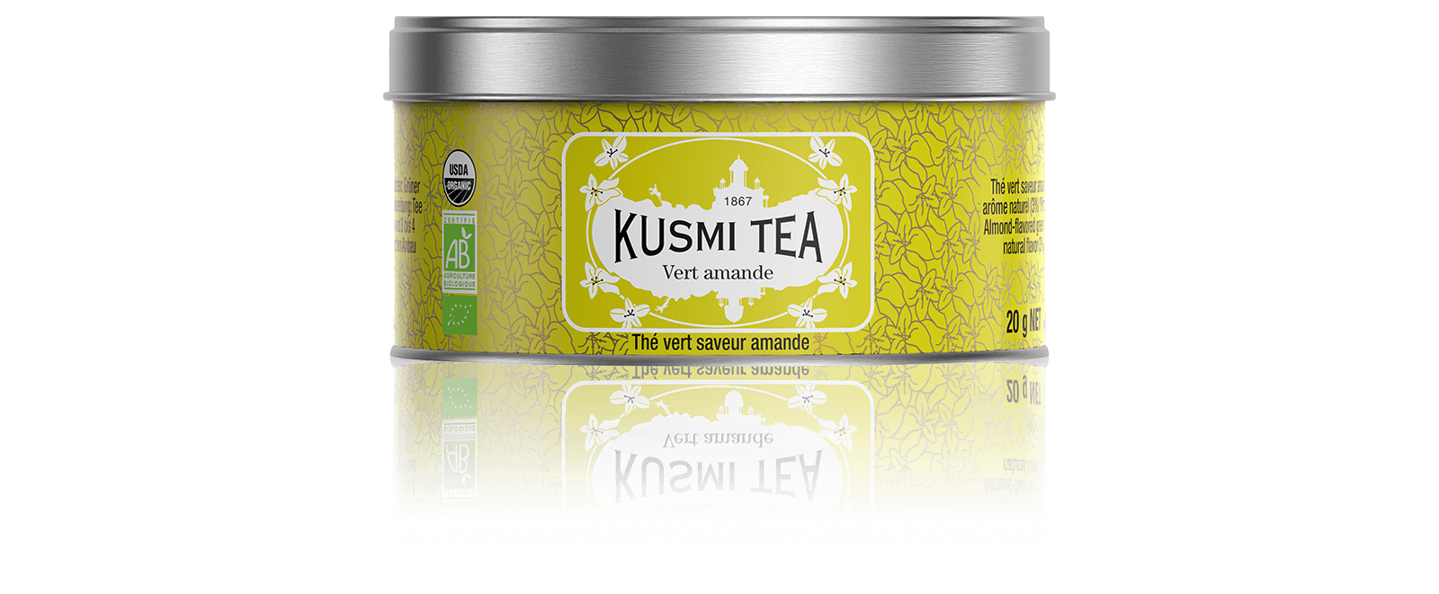 Thé vert à l'amande - Boite 20g de Thé Bio - Vert Amande bio - Kusmi Tea