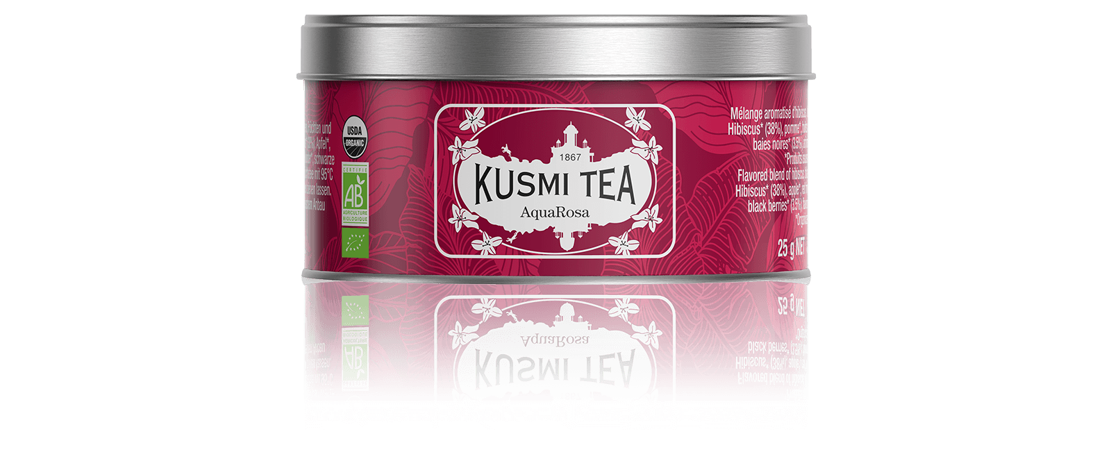 AquaRosa Infusion de fruits bio - Infusion hibiscus, fruits rouges - Boîte de thé en vrac - Kusmi Tea