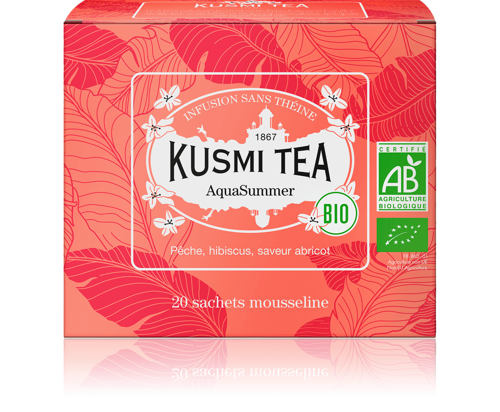 AquaSummer Infusion de fruits bio - Infusion hibiscus, pêche, abricot - Sachets de thé - Kusmi Tea