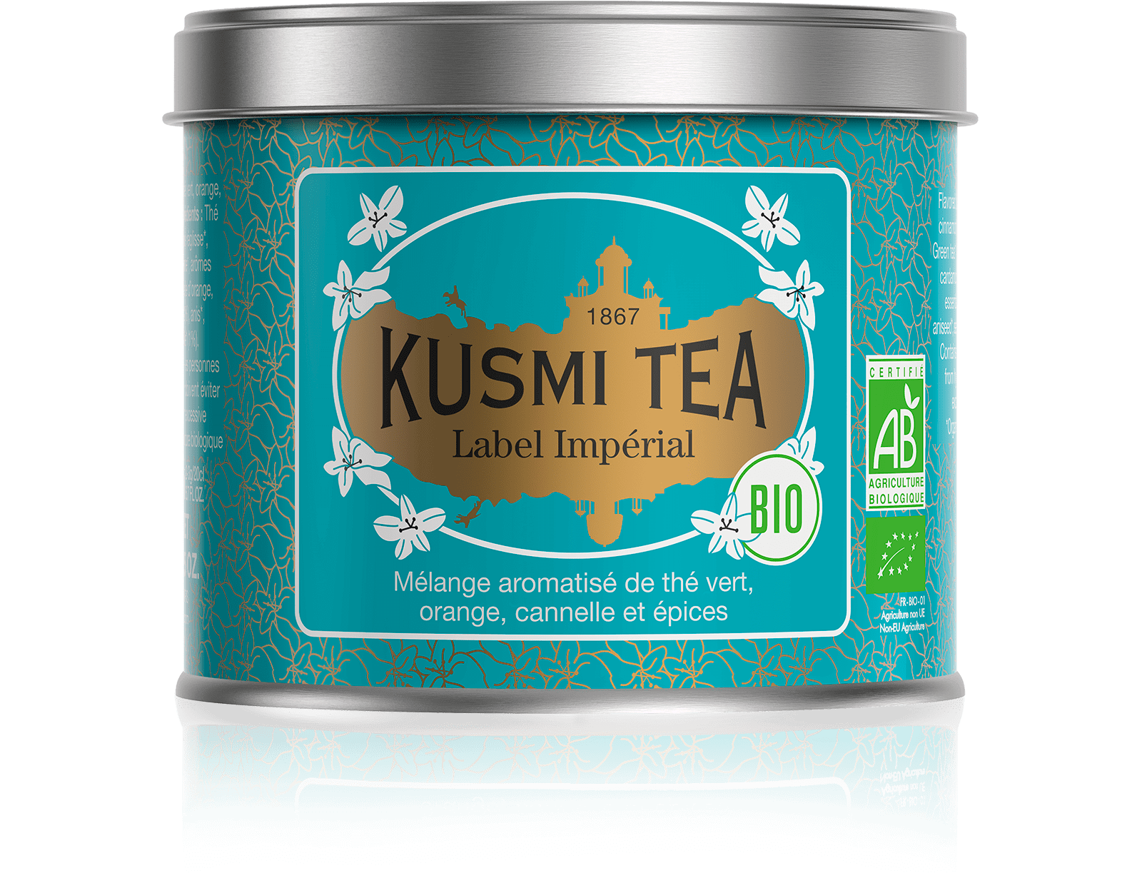 Label Imperial bio - Thé vert, épices, cannelle - Boîte de thé en vrac - Kusmi Tea