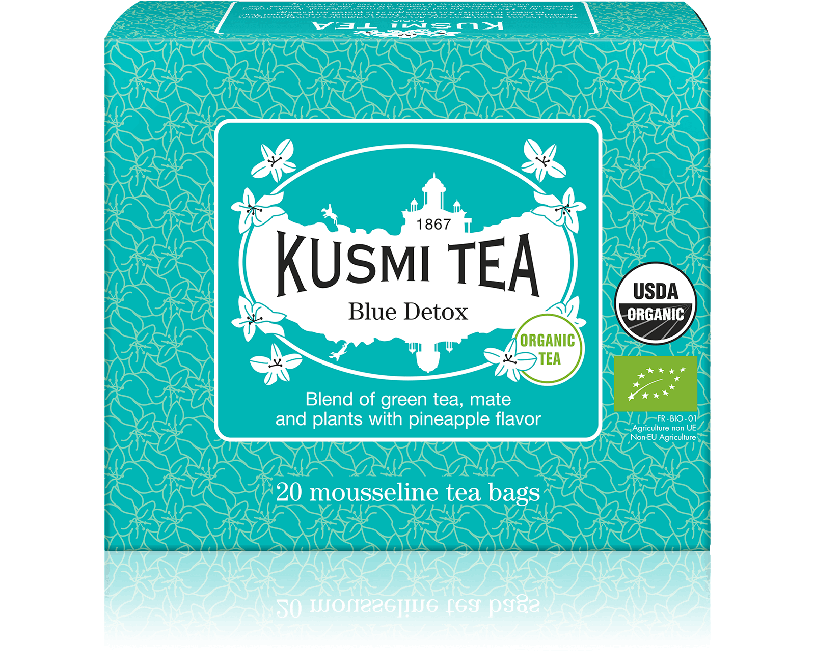 Blue Detox bio - Mélange de thé vert, maté et plantes aromatisé ananas - Sachets de thé - Kusmi Tea