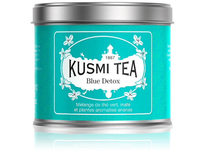 Blue Detox - Mélange de thé vert, maté et plantes aromatisé ananas - Boite à thé en vrac - Kusmi Tea