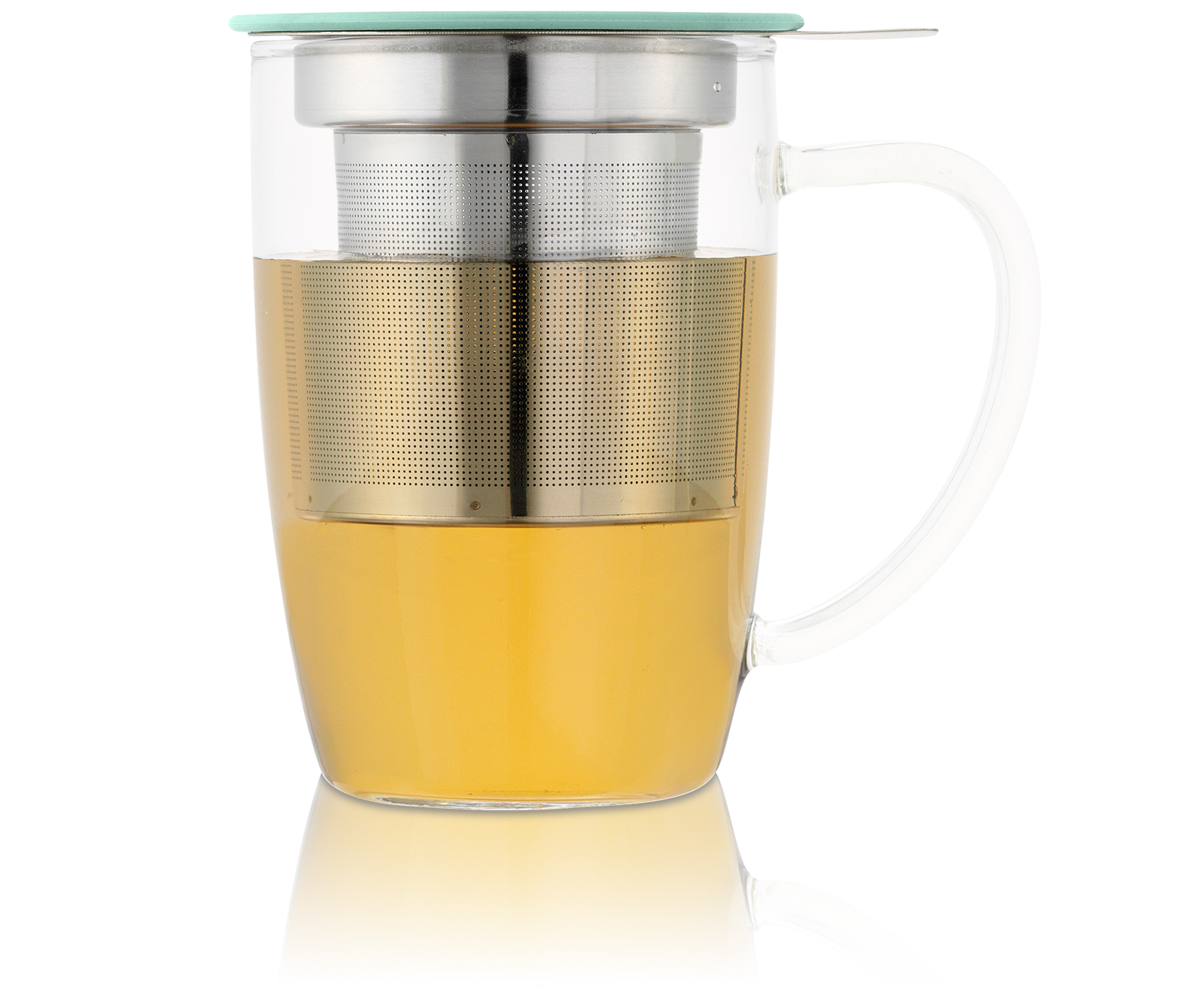 Tisanière NewLeaf en verre avec filtre et couvercle turquoise - Kusmi Tea