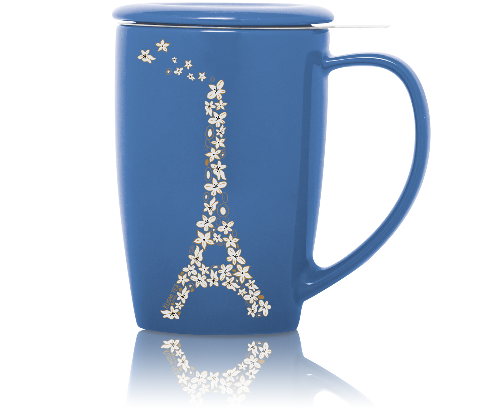 French Mug en céramique avec filtre et couvercle - Bleu