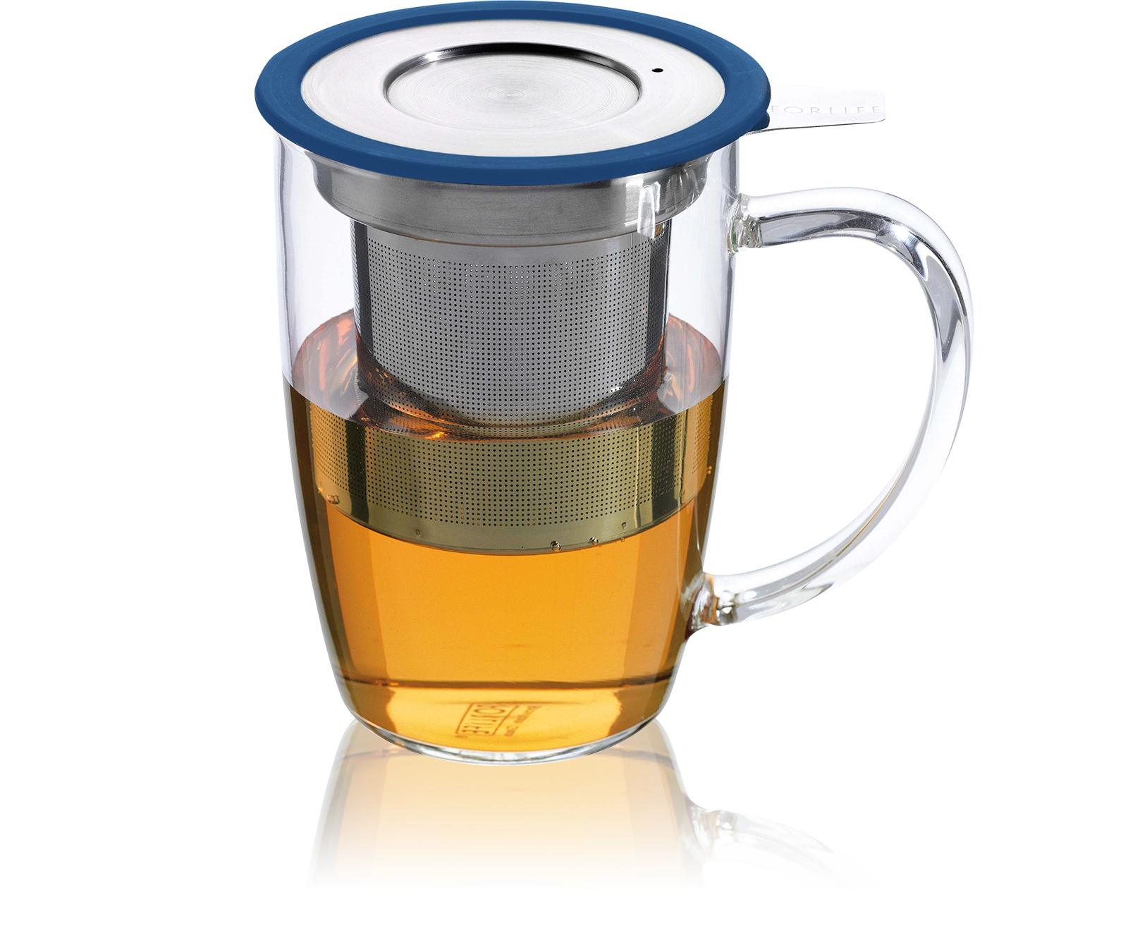 Mug Tisanière NewLeaf en verre avec filtre et couvercle bleu marine - Kusmi Tea