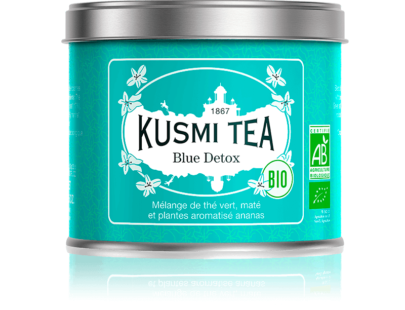 Blue Detox bio - Mélange de thé vert, maté et plantes aromatisé ananas - Boite à thé en vrac - Kusmi Tea