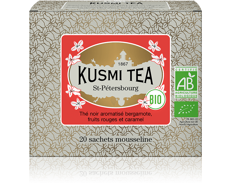 St-Pétersbourg bio - Thé noir aromatisé bergamote, fruits rouges et caramel - Sachets de thé bio - Kusmi Tea