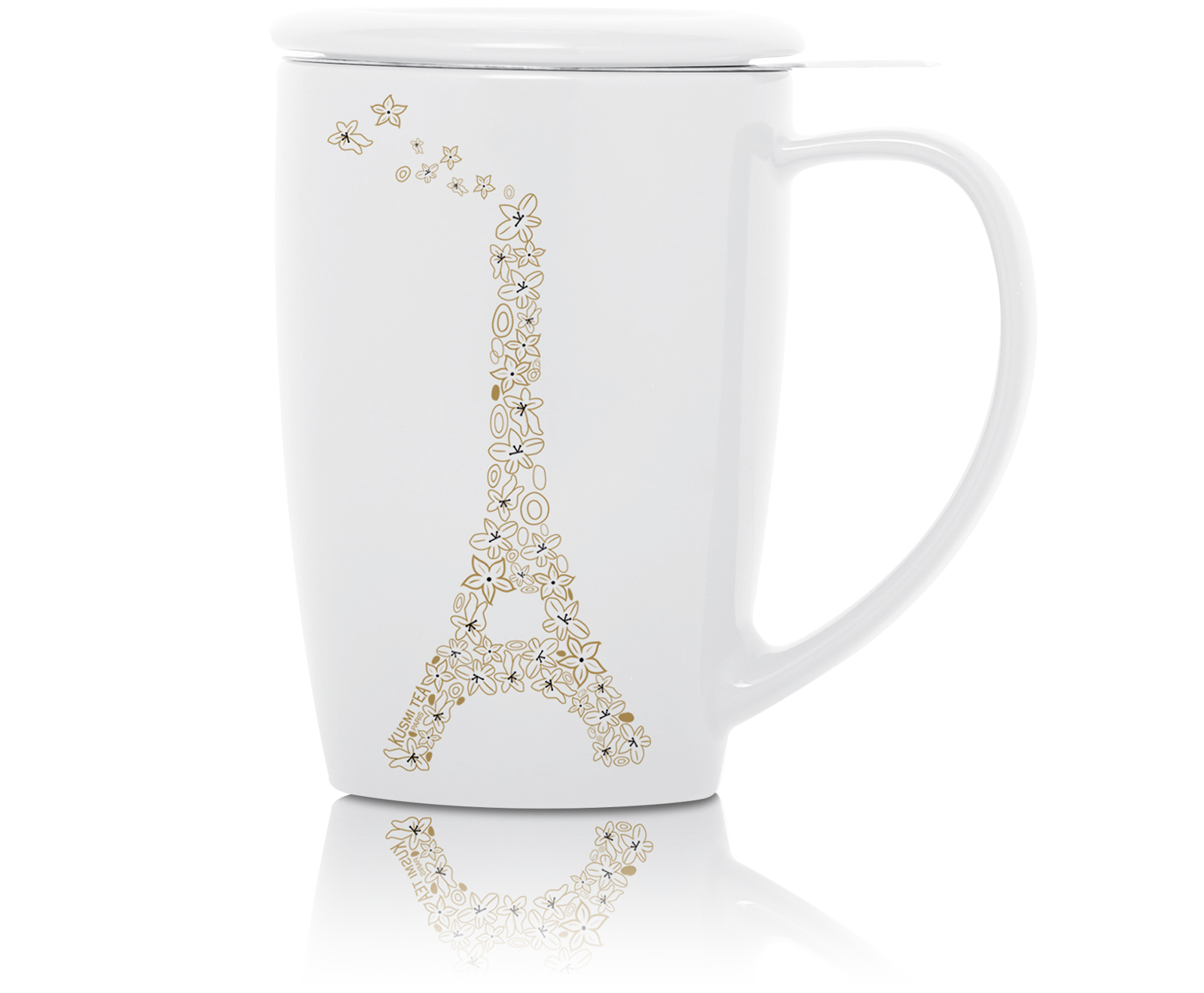 French Mug en céramique avec filtre et couvercle - Blanc